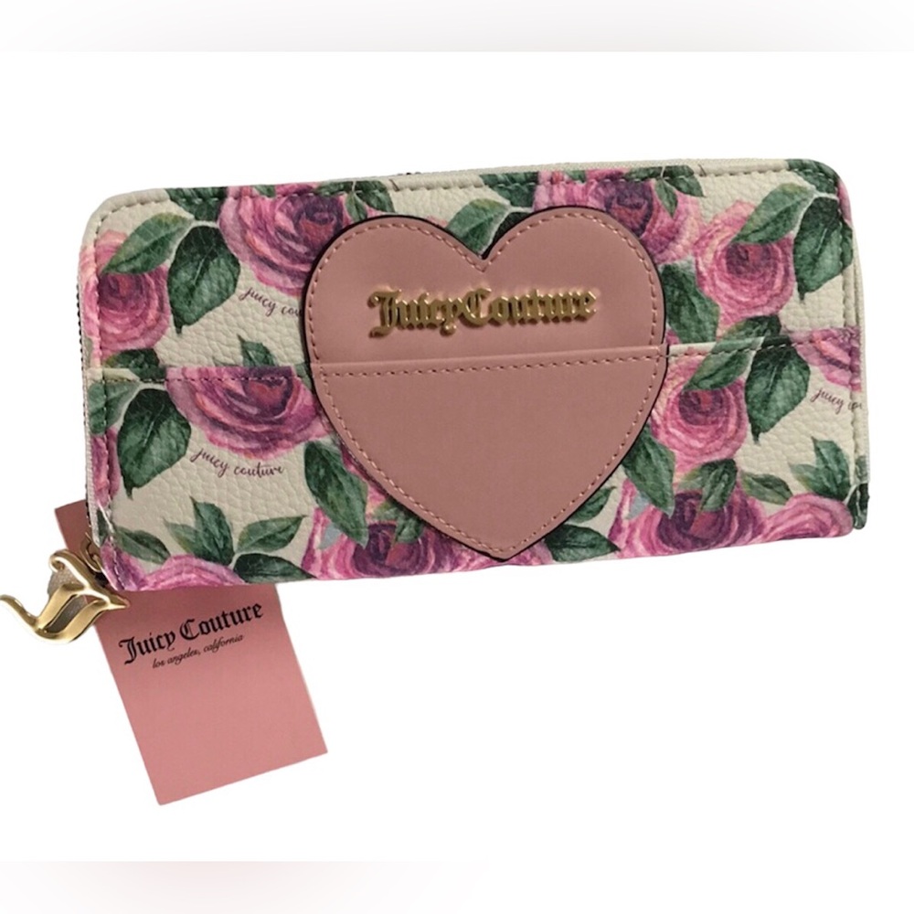 💗NWT Juicy Couture Wallet Heart Pink Floral Moody Garden Whole Lotta Love